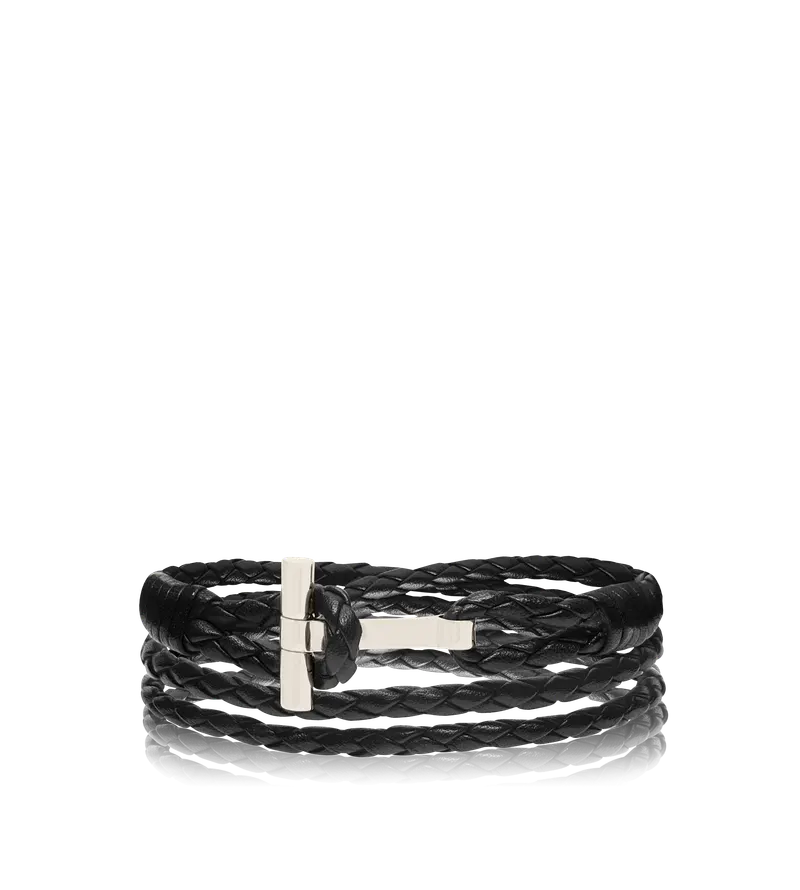 TOM FORD BRAIDED LEATHER T BRACELET