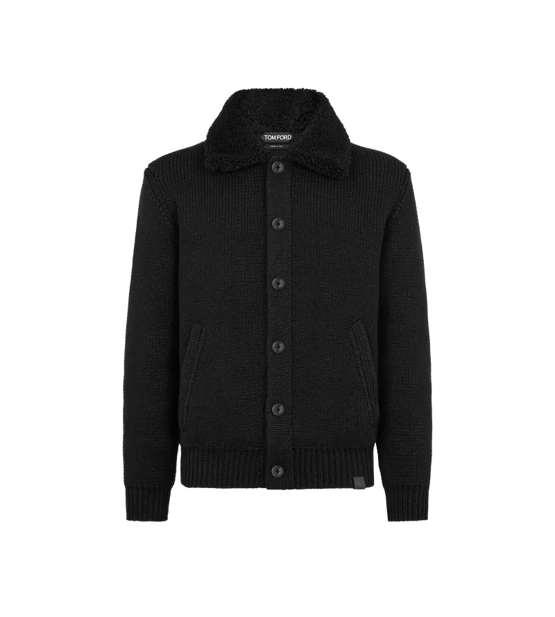 TOM FORD SHEARLING COLLAR CASHMERE CARDIGAN
