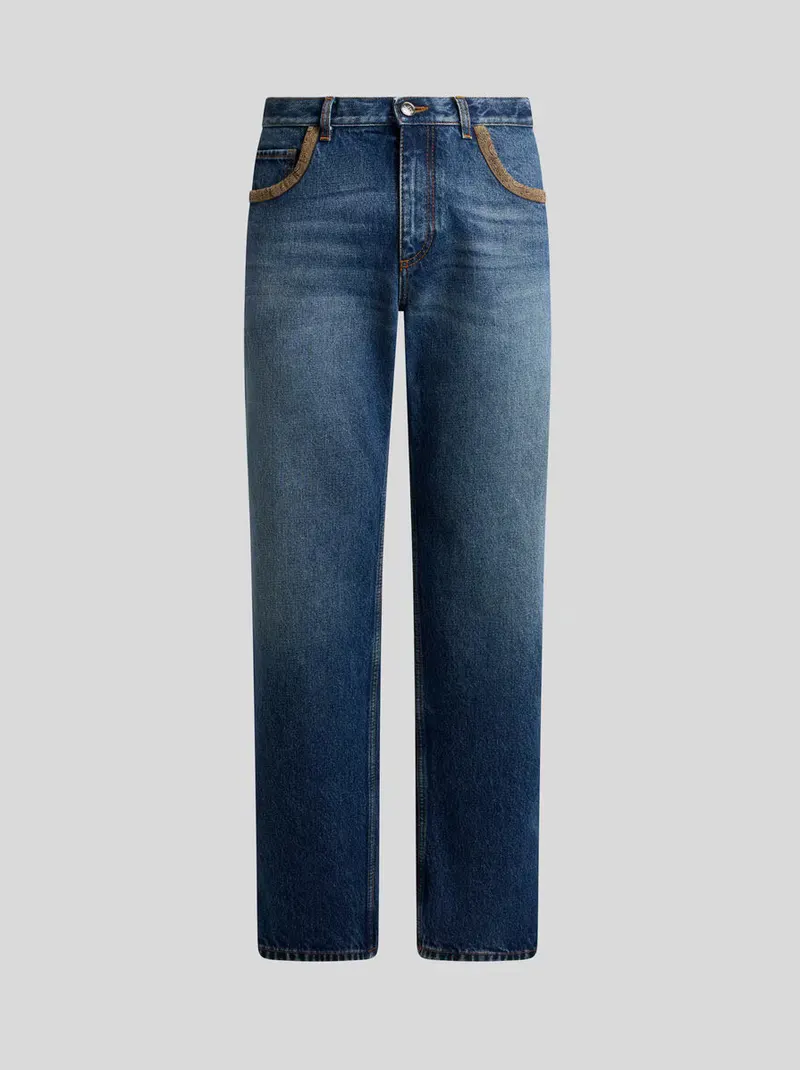 ETRO コントラストディテール ストレートレッグ コットンデニム ジーンズ