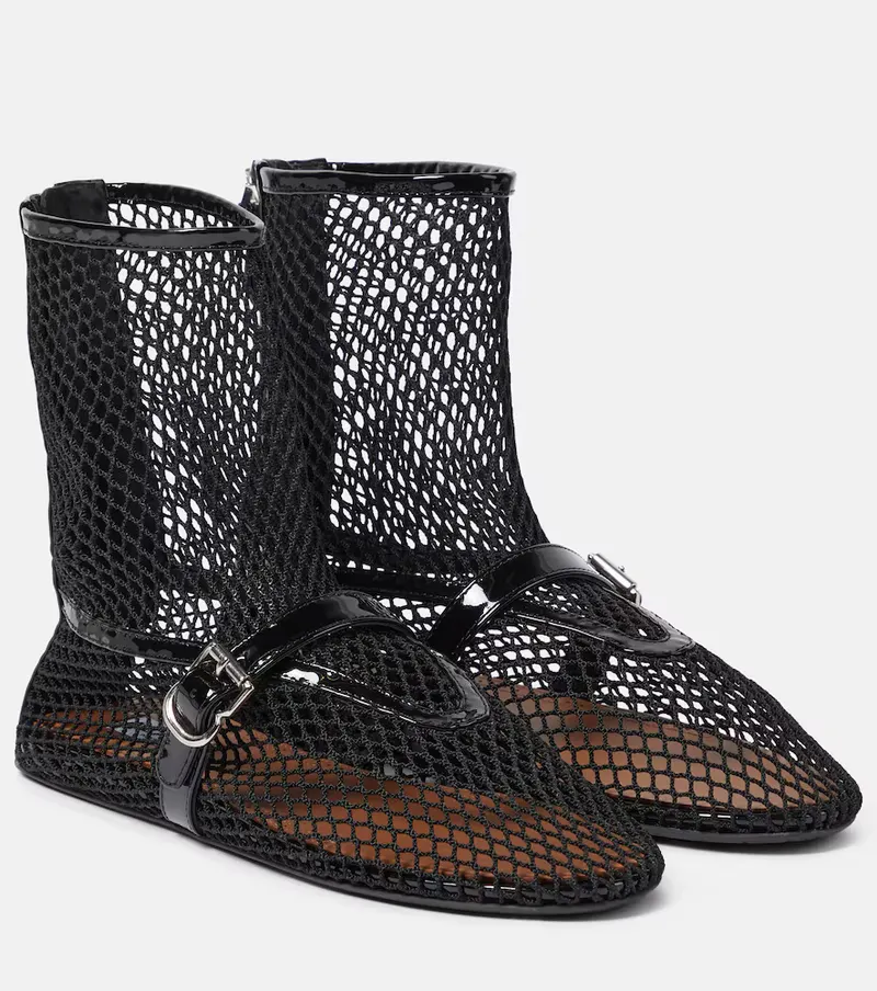 Alaïa Alaïa Fishnet leather-trimmed ankle boots
