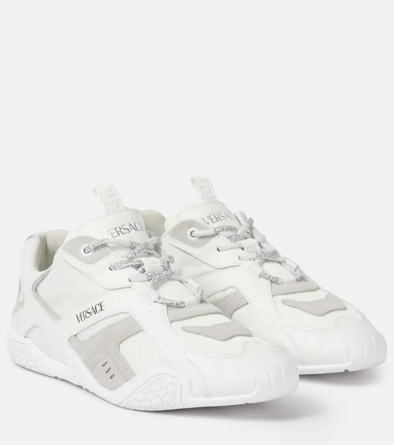 VERSACE Versace Galaxia suede-trimmed leather sneakers
