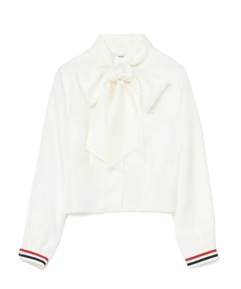 THOM BROWNE <公式> BOW COLLAR L/S TUCKED BLOUSE W/RWB GG CUFF IN SILK TWILL