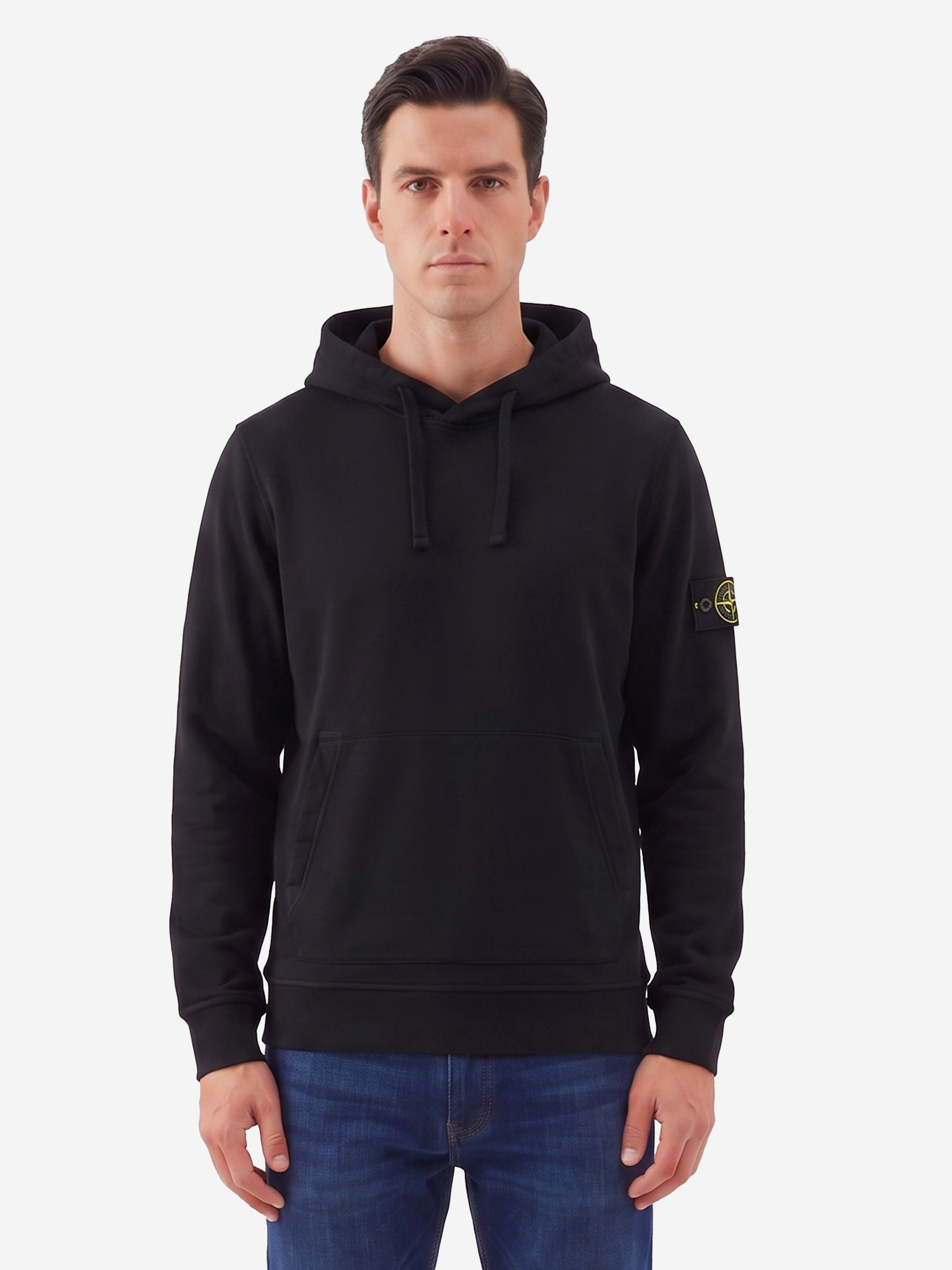 Stone Island Black brushed cotton hoodie