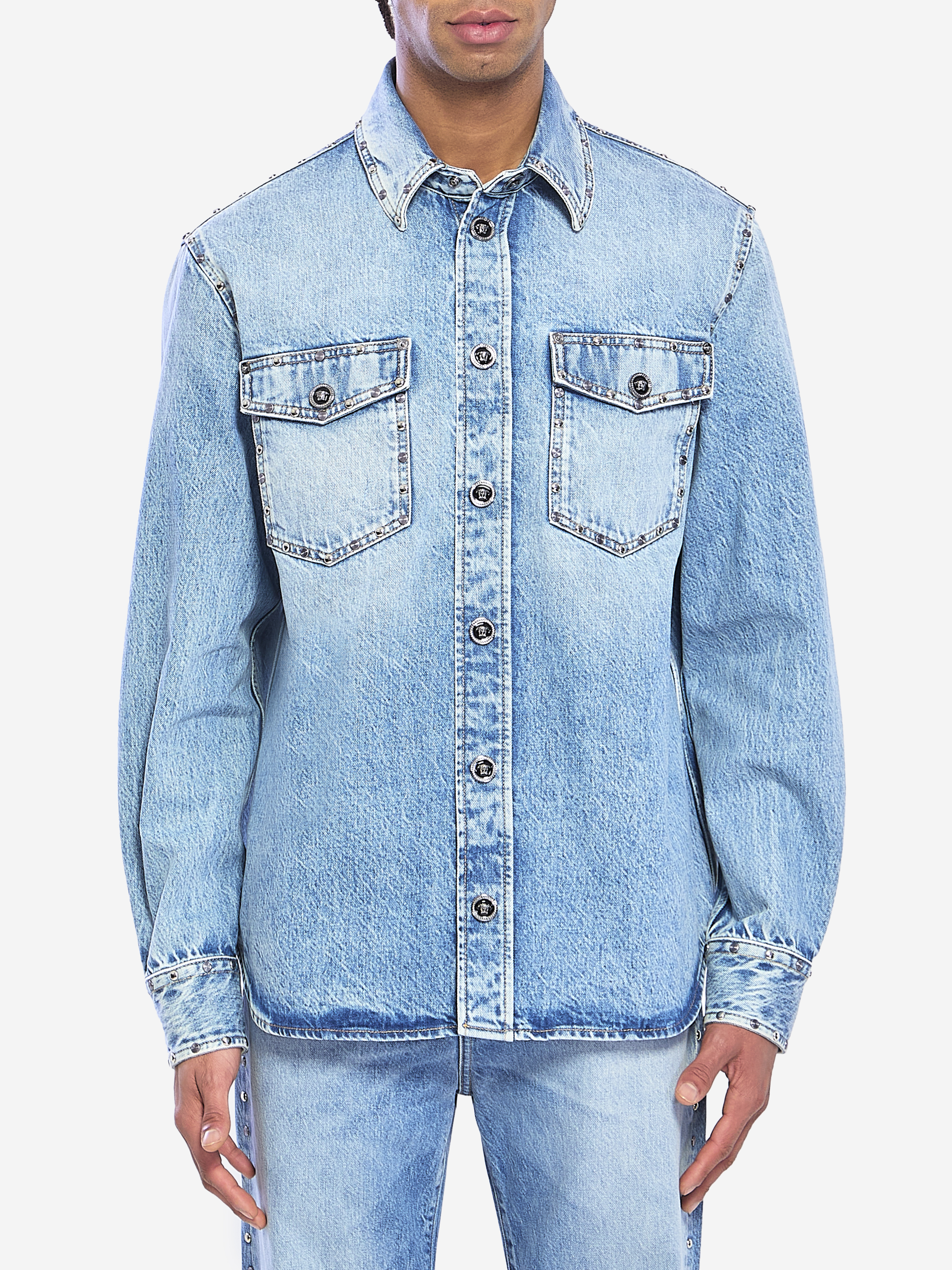 VERSACE Stonewash overshirt with studs