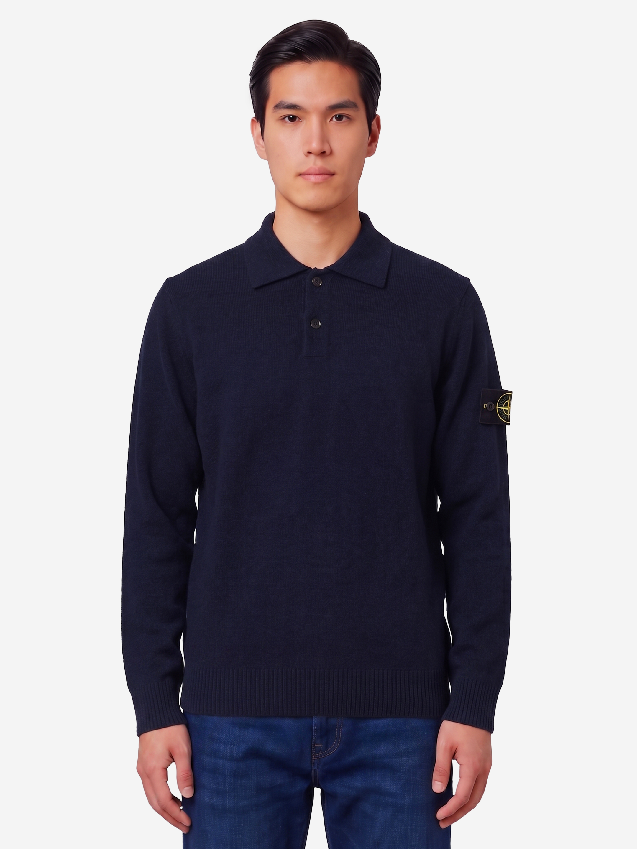 Stone Island Navy blue RWS virgin wool polo shirt