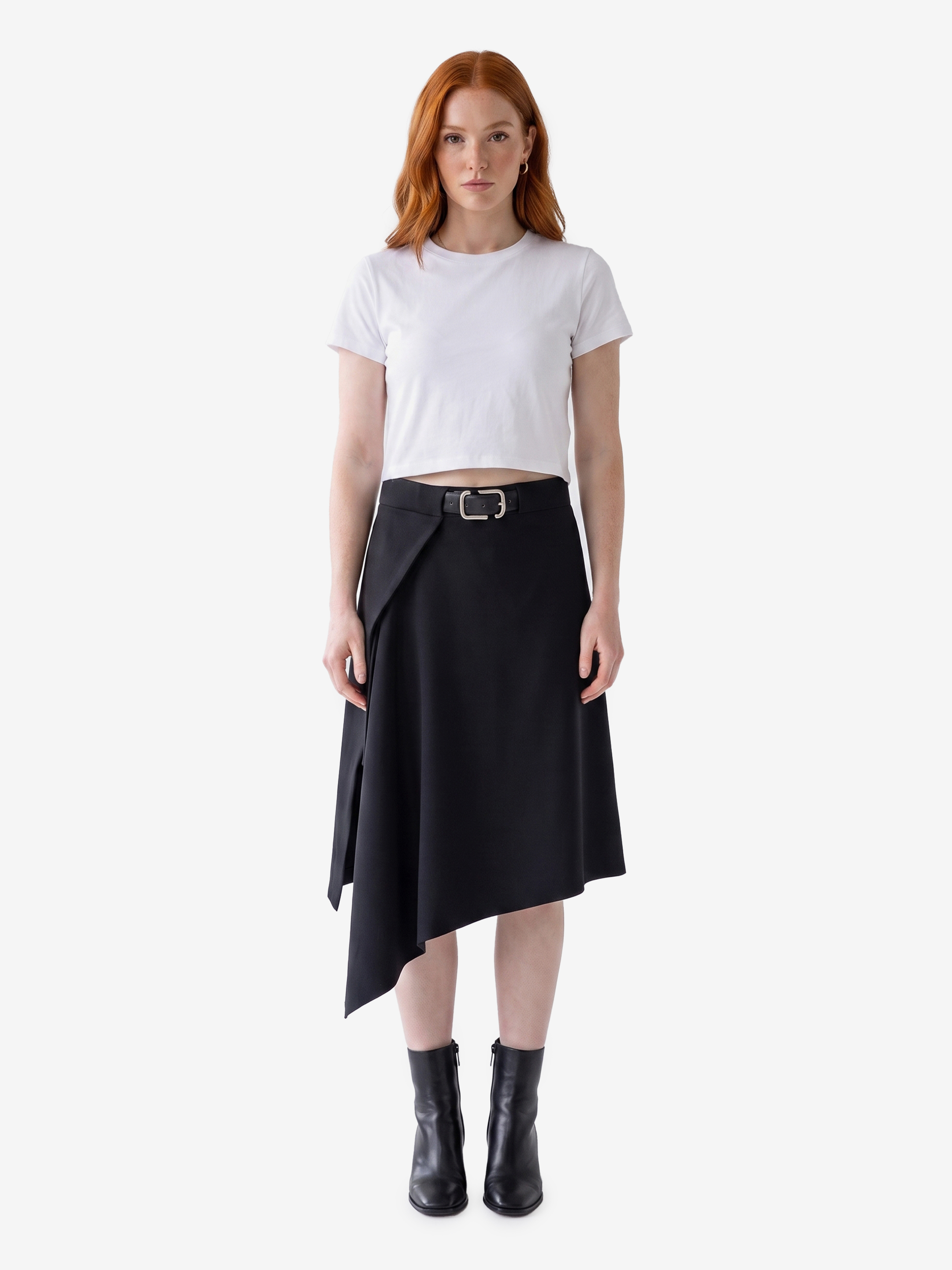 The Attico Asymmetric midi skirt with belt