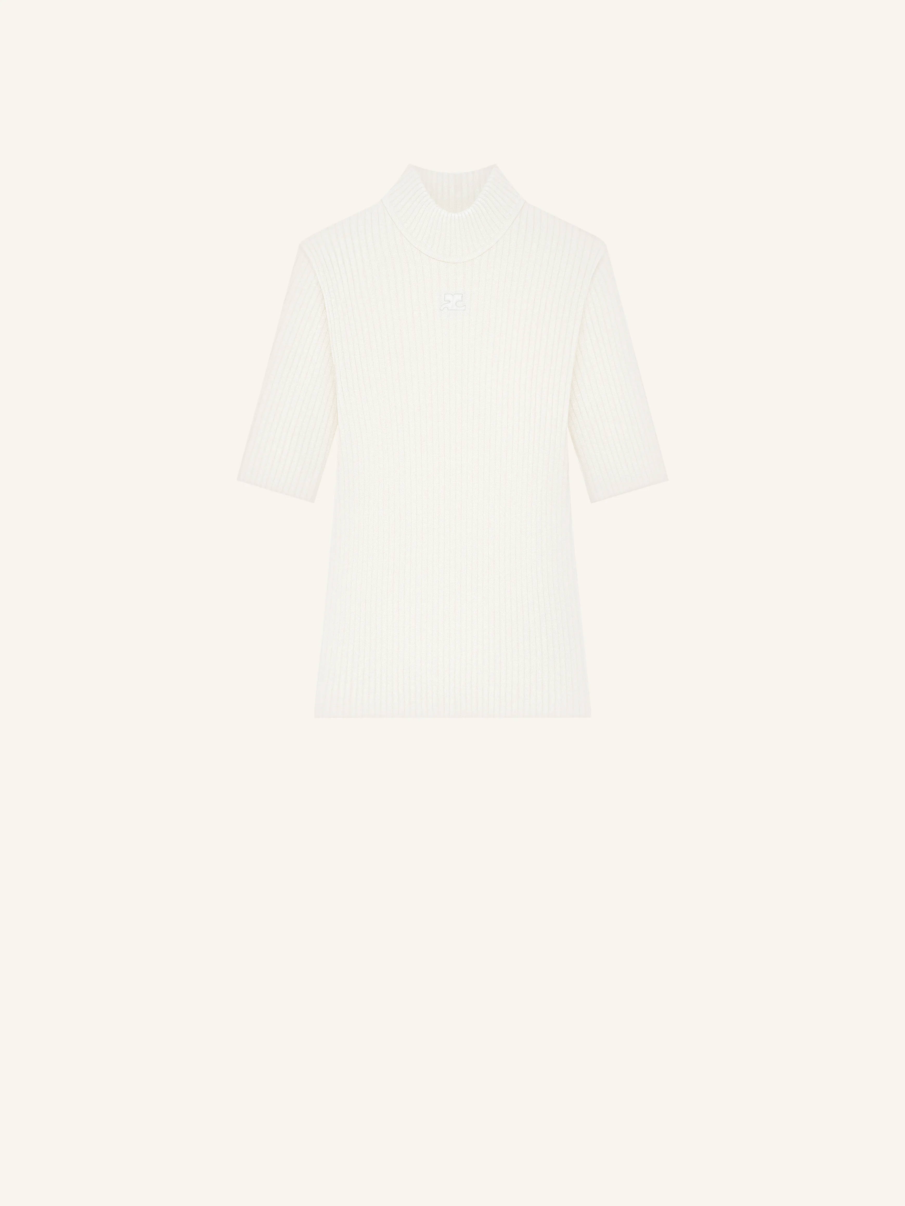 SHORT SLEEVES RIB KNIT SWEATER