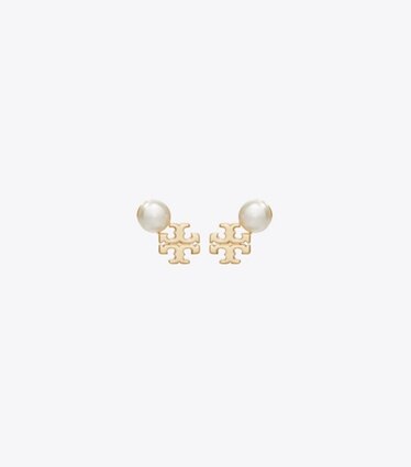 ロゴ&パール スタッドピアス