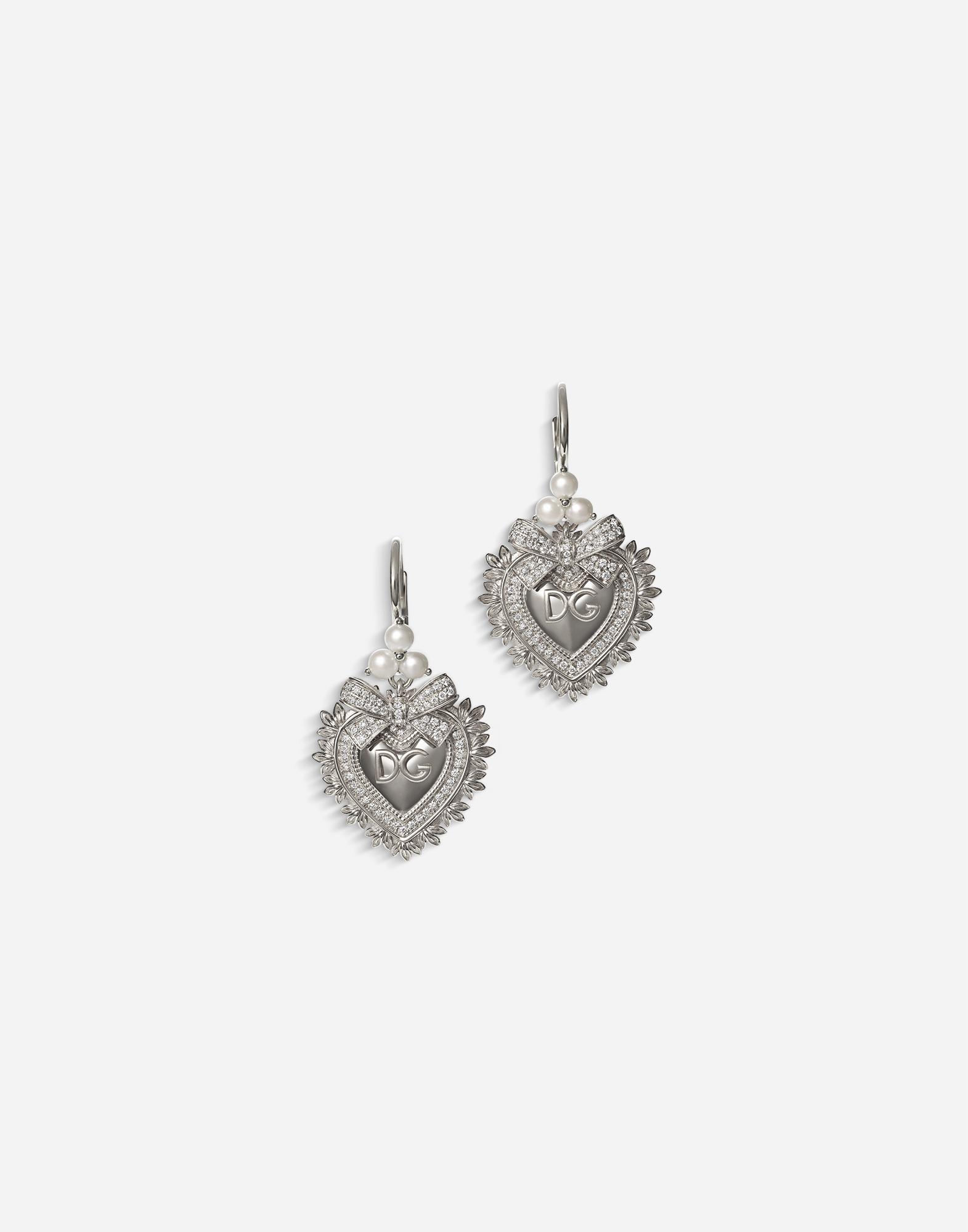 18Kホワイトゴールド ダイヤモンド&パール ピアス