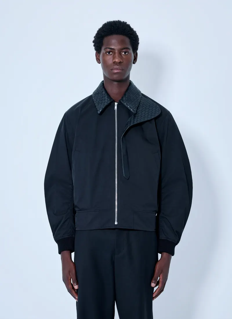 BOTTEGA VENETA Bottega Veneta Intrecciato Leather-Trimmed Twill Blouson Jacket